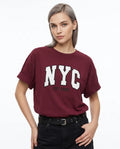 % 100 Kalın Pamuklu Oversize/Geniş Pach Nakışlı Örme T-Shirt