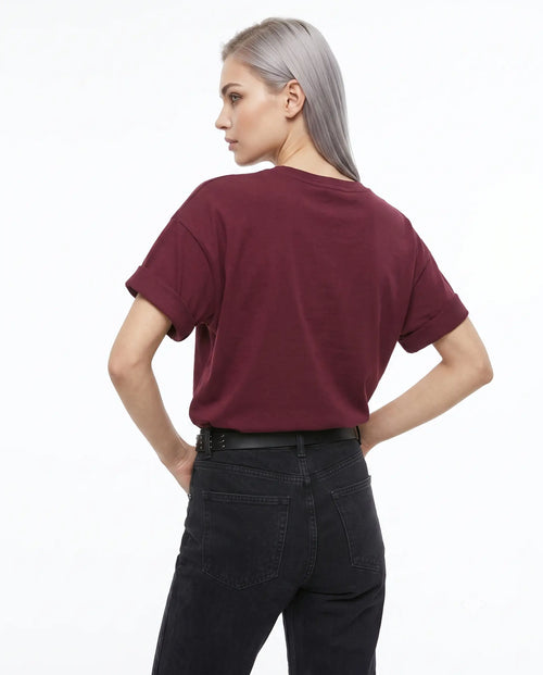 % 100 Kalın Pamuklu Oversize/Geniş Pach Nakışlı Örme T-Shirt