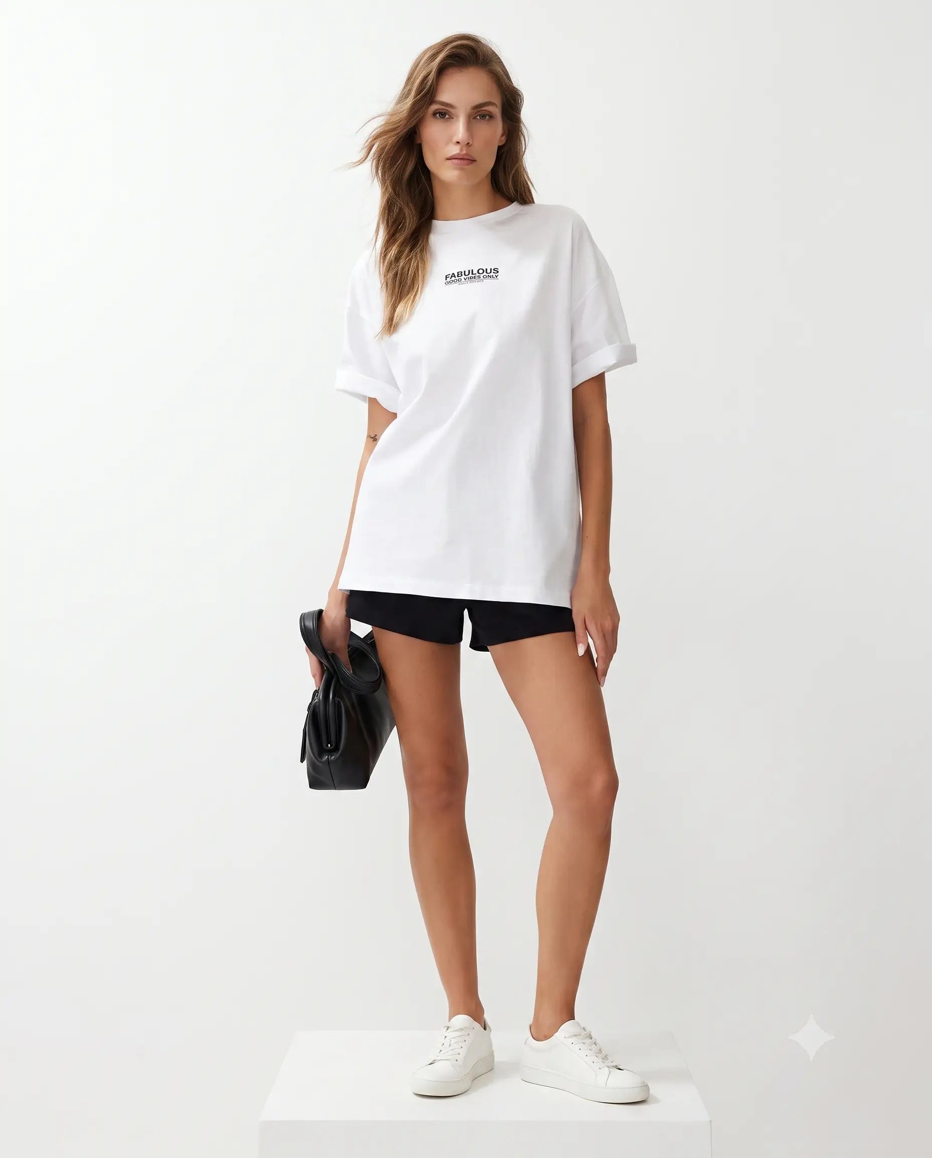 % 100 Pamuk Sırt ve Ön Baskılı Oversize/Geniş Kesim Örme T-Shirt