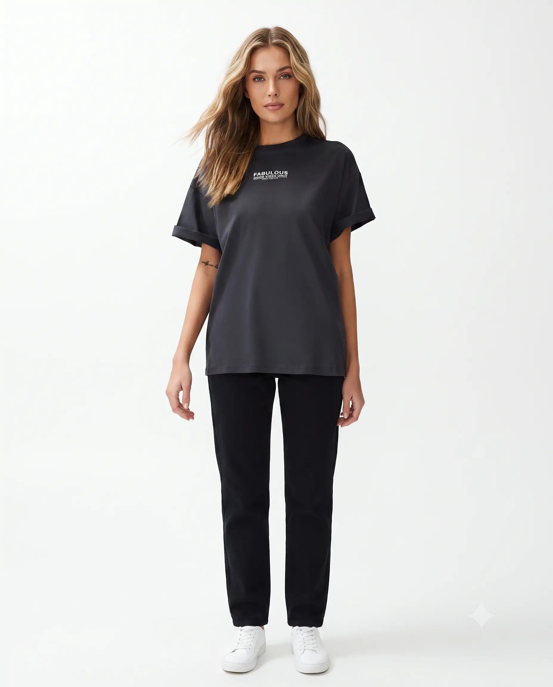 % 100 Pamuk Sırt ve Ön Baskılı Oversize/Geniş Kesim Örme T-Shirt