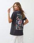 % 100 Pamuk Sırt ve Ön Baskılı Oversize/Geniş Kesim Örme T-Shirt - Gri / XS