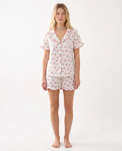 % 100 Pamuklu Kiraz ve Puantiyeli Pijama Takımı