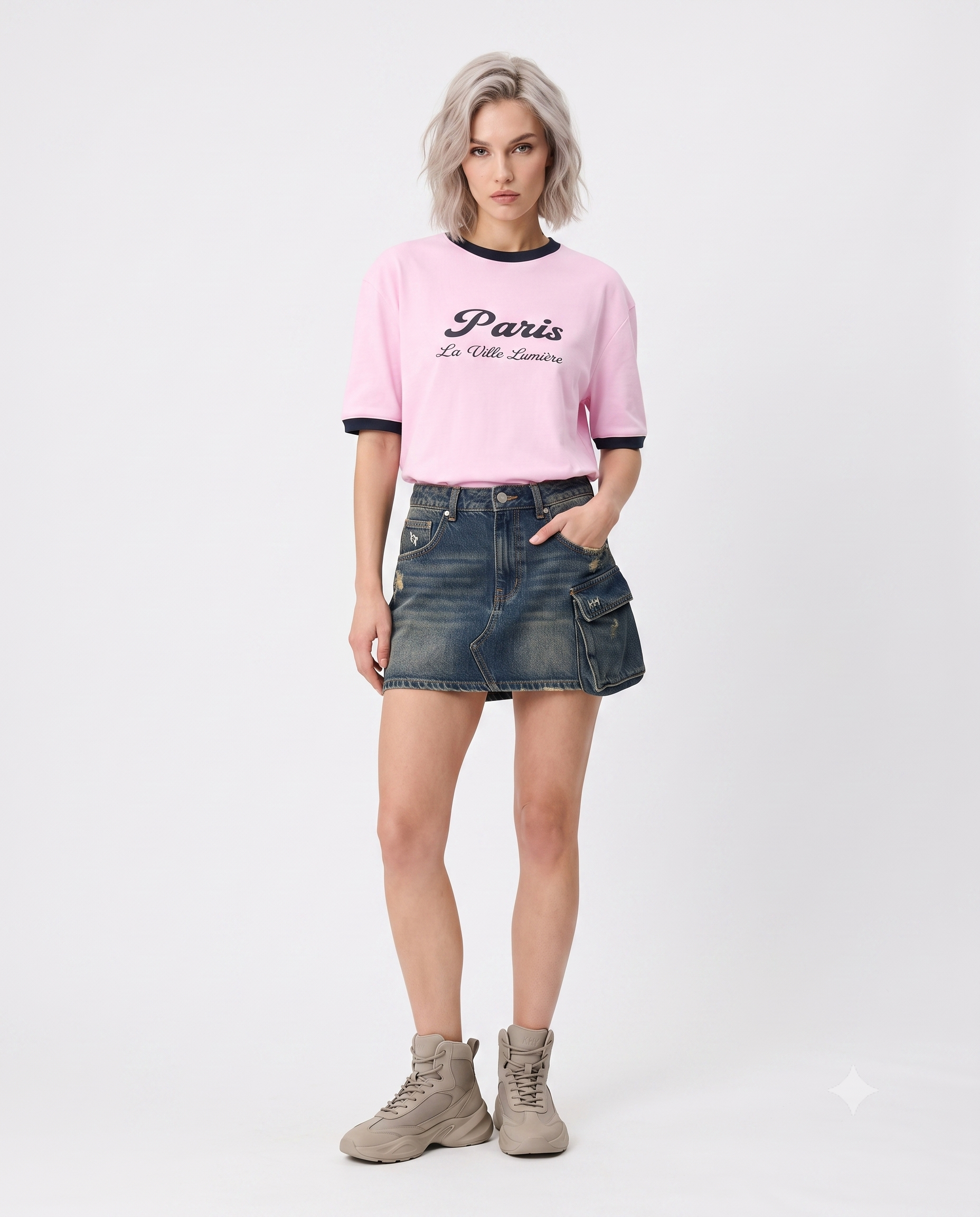 Slogan Oversize/Geniş Kalıp Düşük Kol Kısa Kollu %100 Pamuk Örme T-Shirt