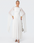 Beyaz Şifon Şal Detay Bridal Elbise