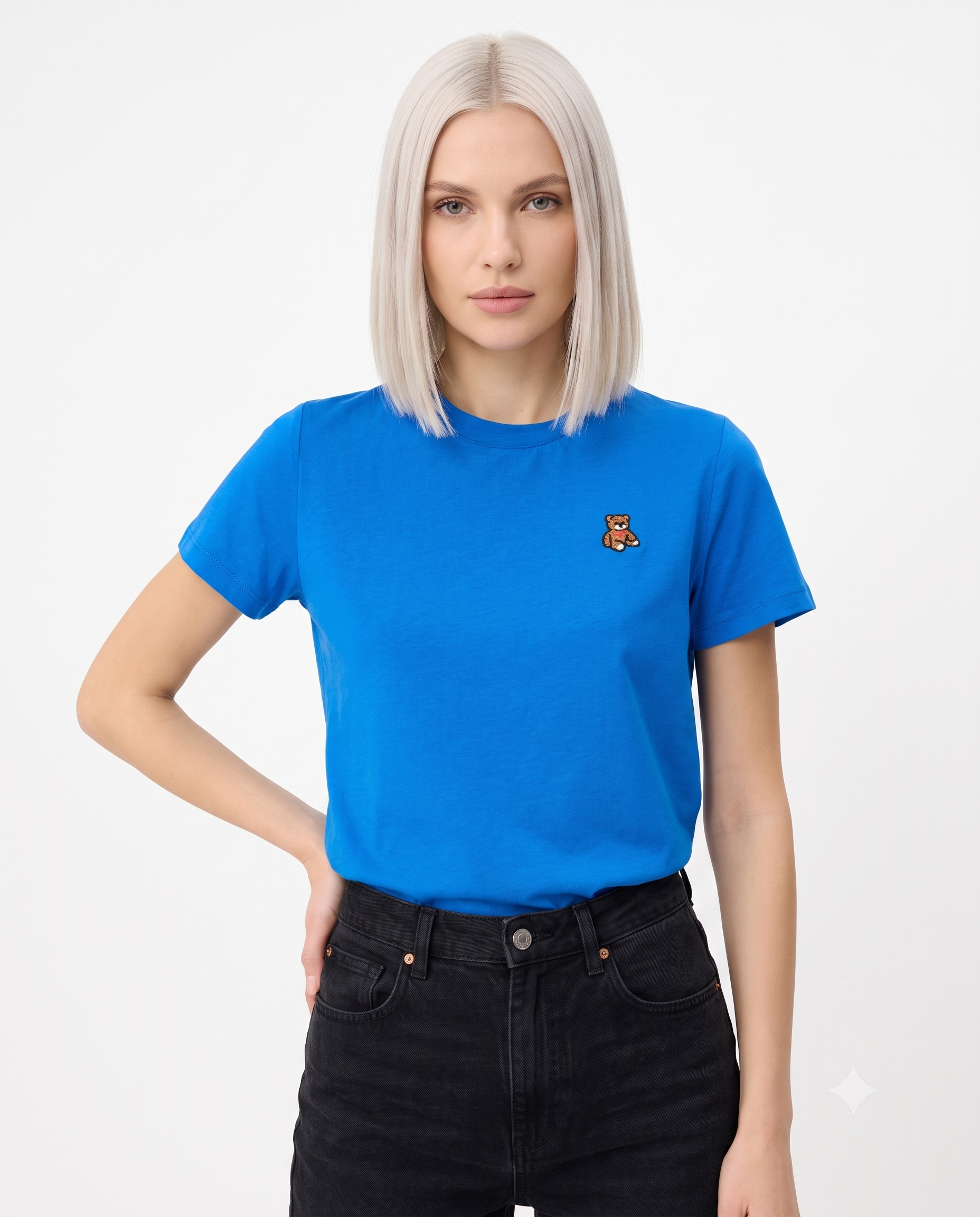 Regular/Normal Kalıp Kısa Kollu Nakışlı Tok %100 Pamuk Örme T-shirt
