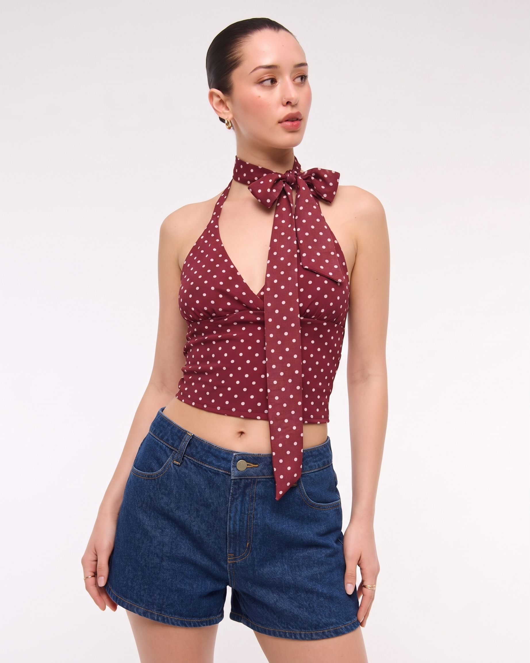 Bordo Puantiyeli Fitted/Vücuda Oturan