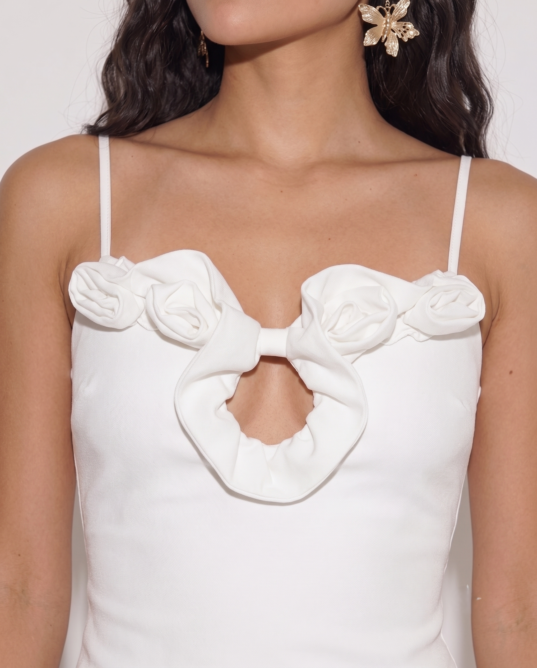 Bridal Beyaz Gül Detaylı Elbise
