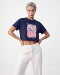 %100 Kalın Pamuklu Relaxed/Rahat Kalıp Crop Baskılı Örme T-Shirt