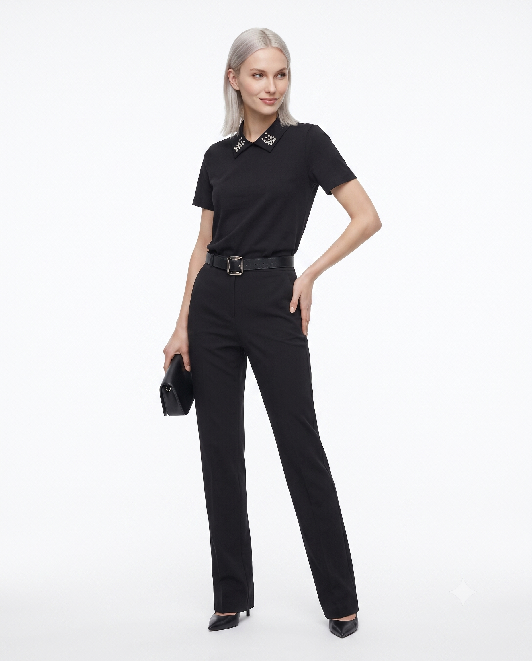 Pamuklu Polo Yaka Taş Detaylı Regular/Normal Kalıp Örme T-Shirt