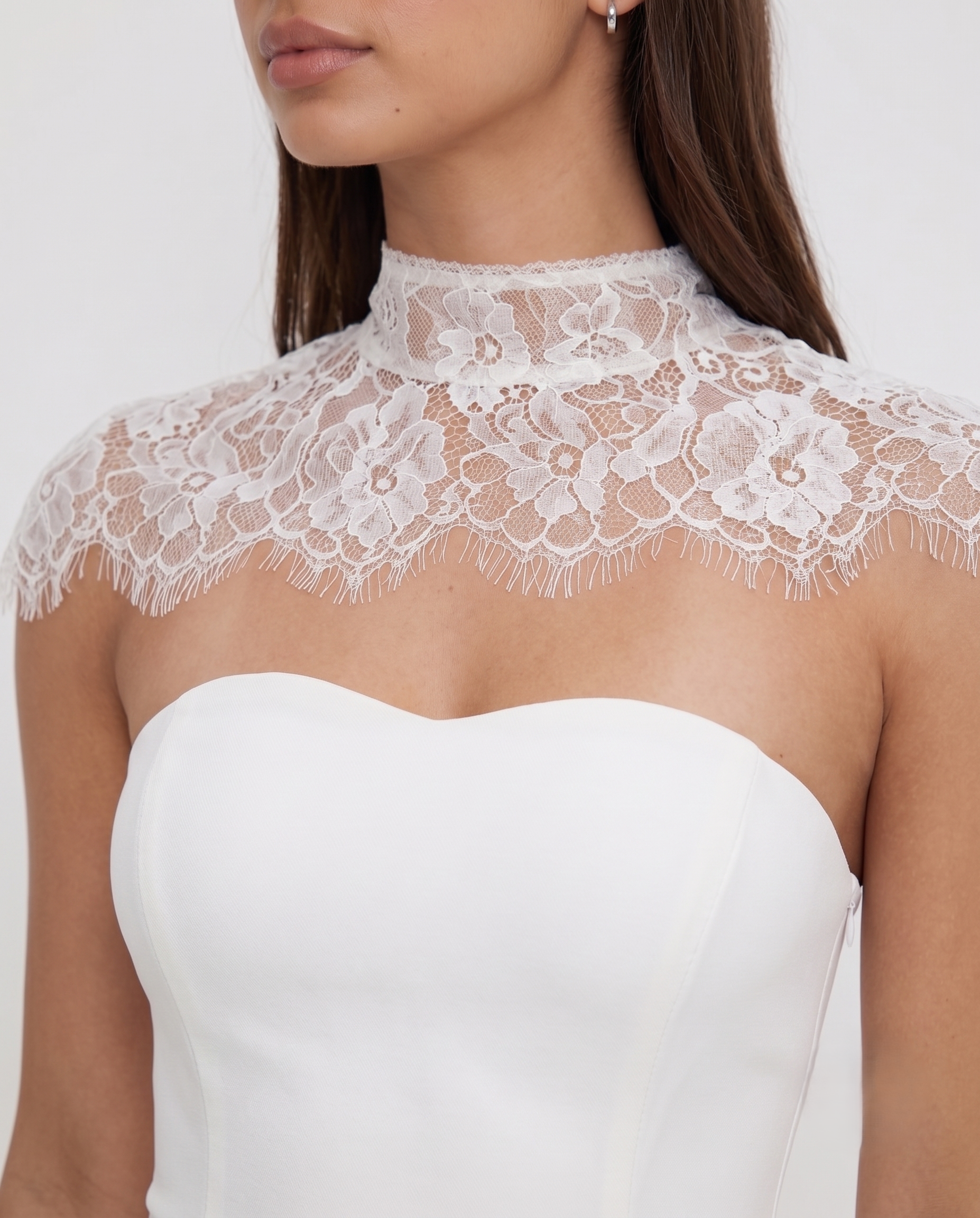Bridal Beyaz Dantel Detaylı Elbise