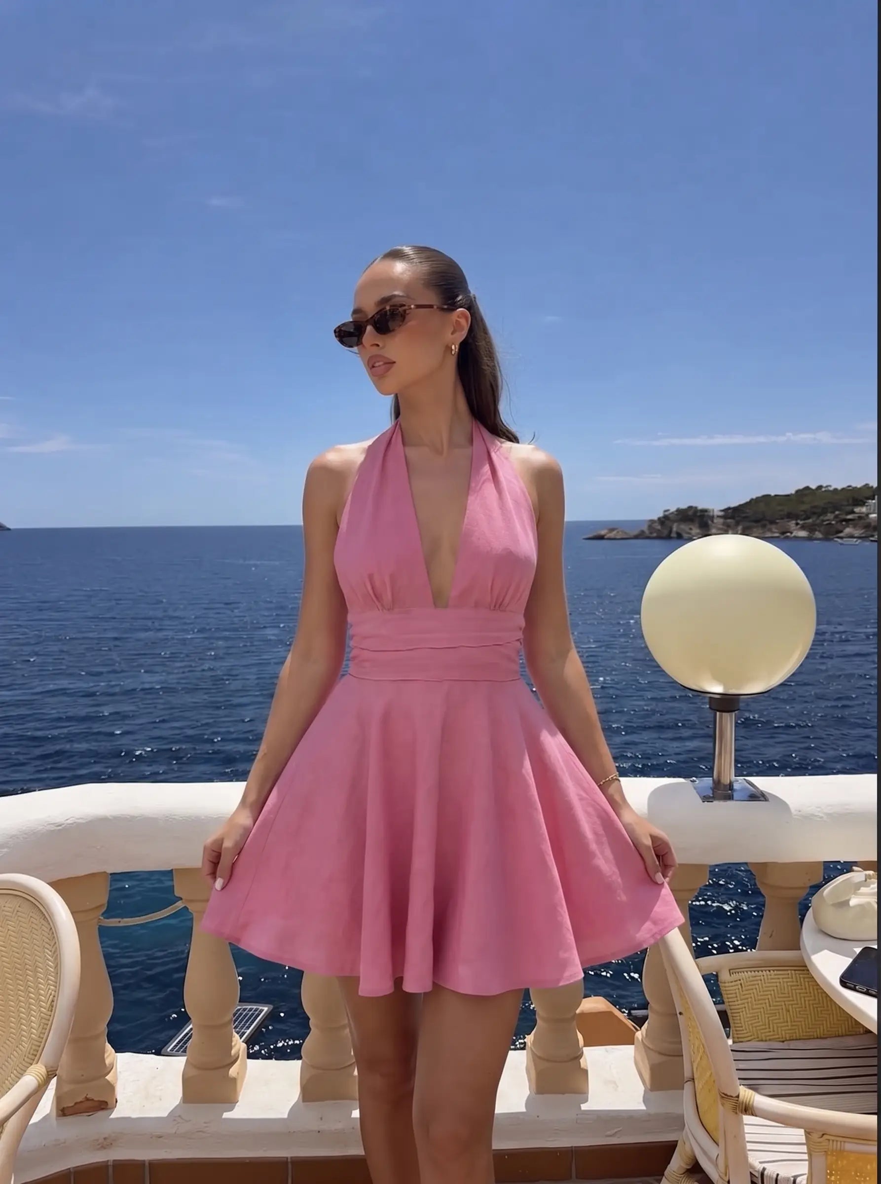 Baby Pink Boyundan Bağlamalı Plaj Elbisesi | Günlük Yaz Elbisesi