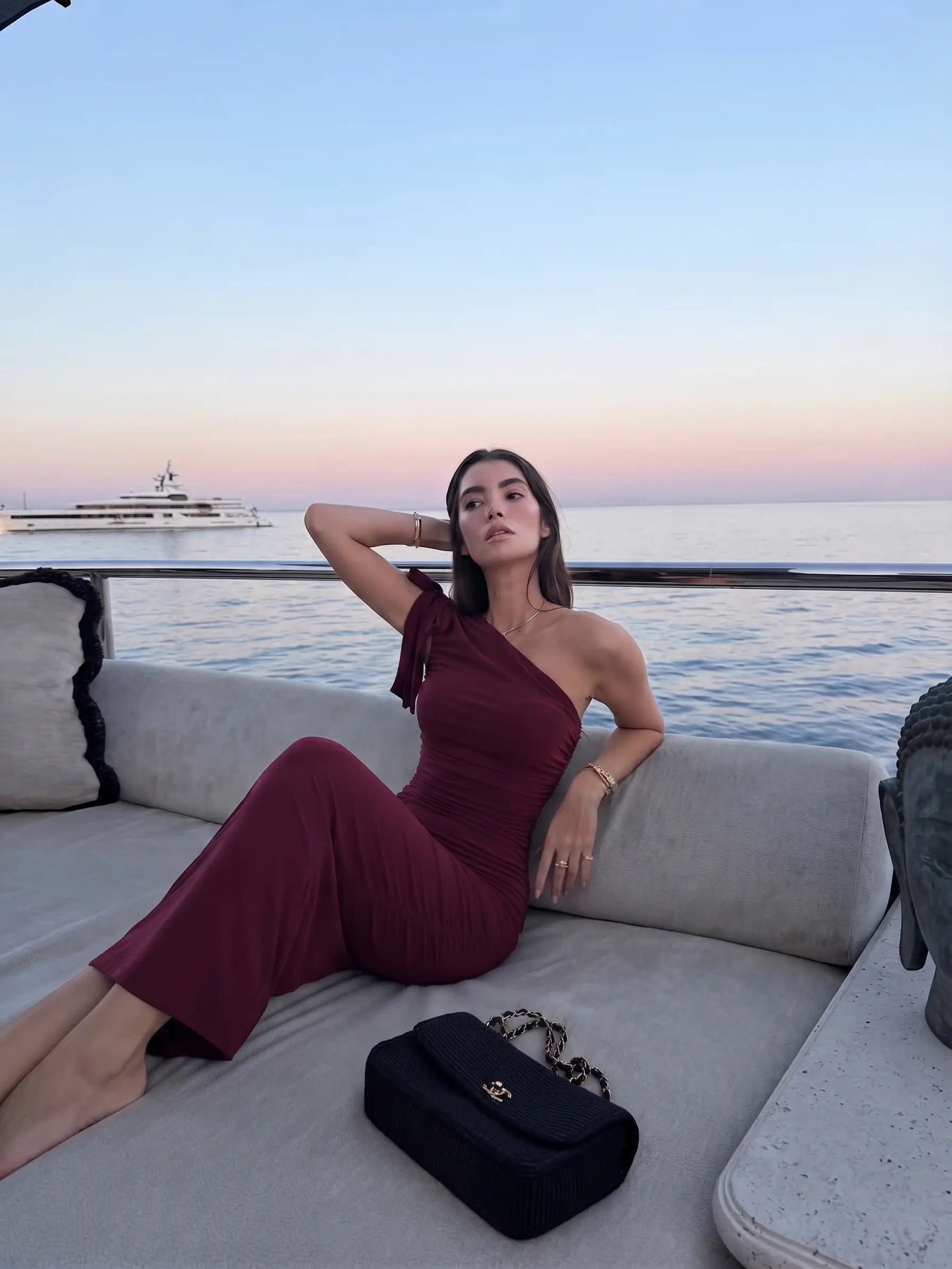 Bordo Bağlama Detaylı Uzun Fitted Elbise | Vücuda Oturan Maxi Elbise
