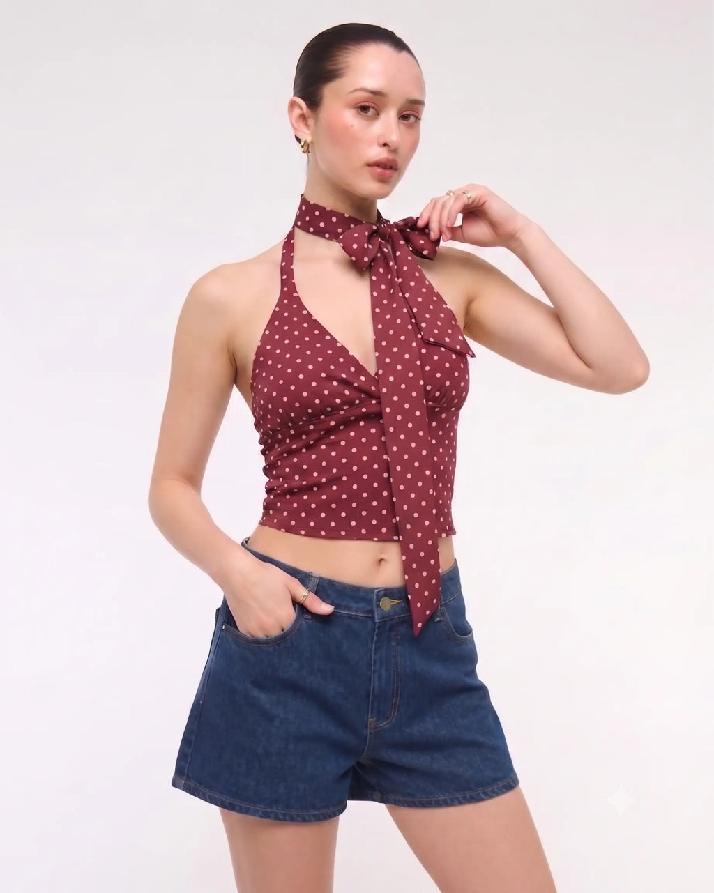 Bordo Puantiyeli Fitted/Vücuda Oturan