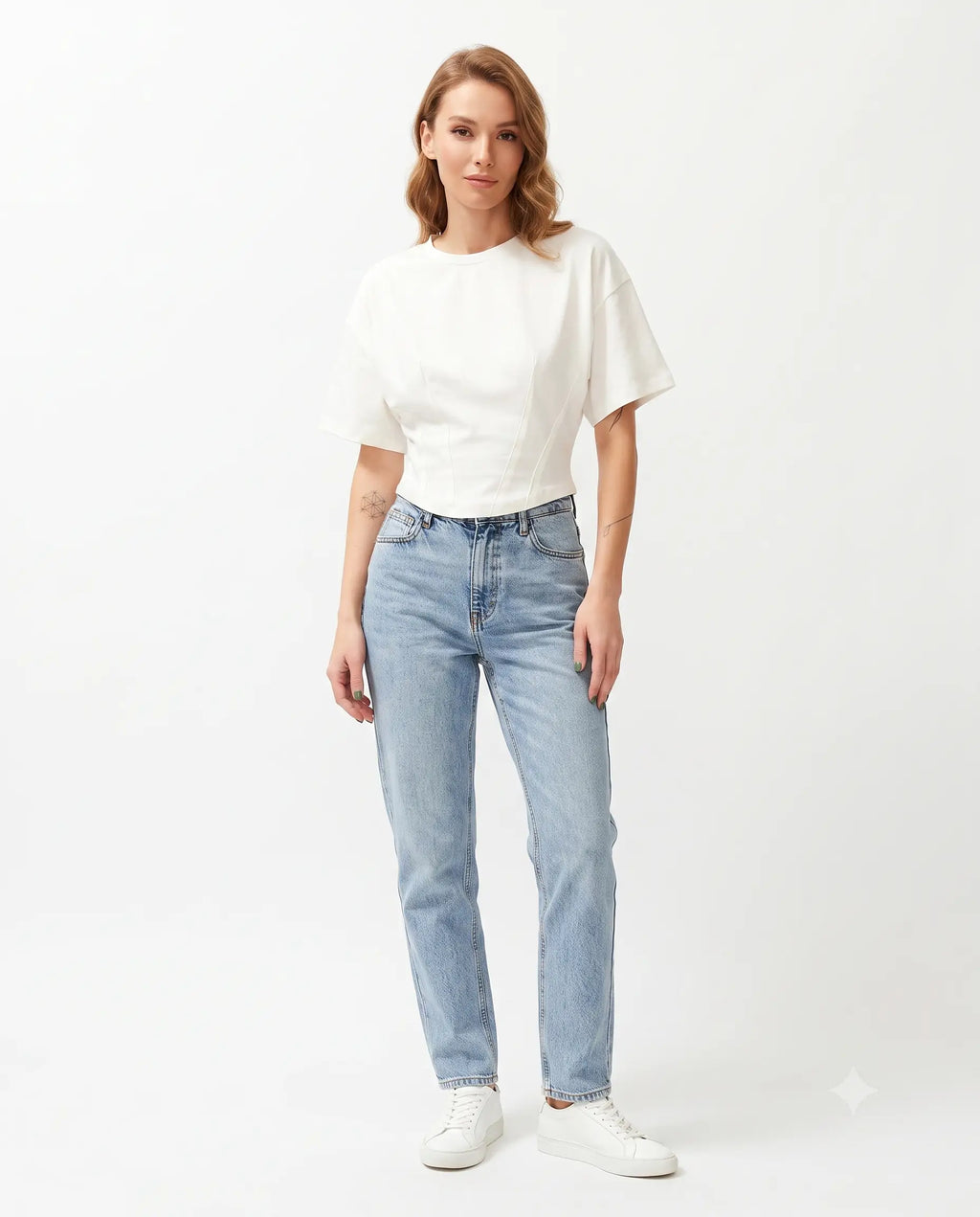 Crop Regular Örme T-Shirt - Beyaz / XS