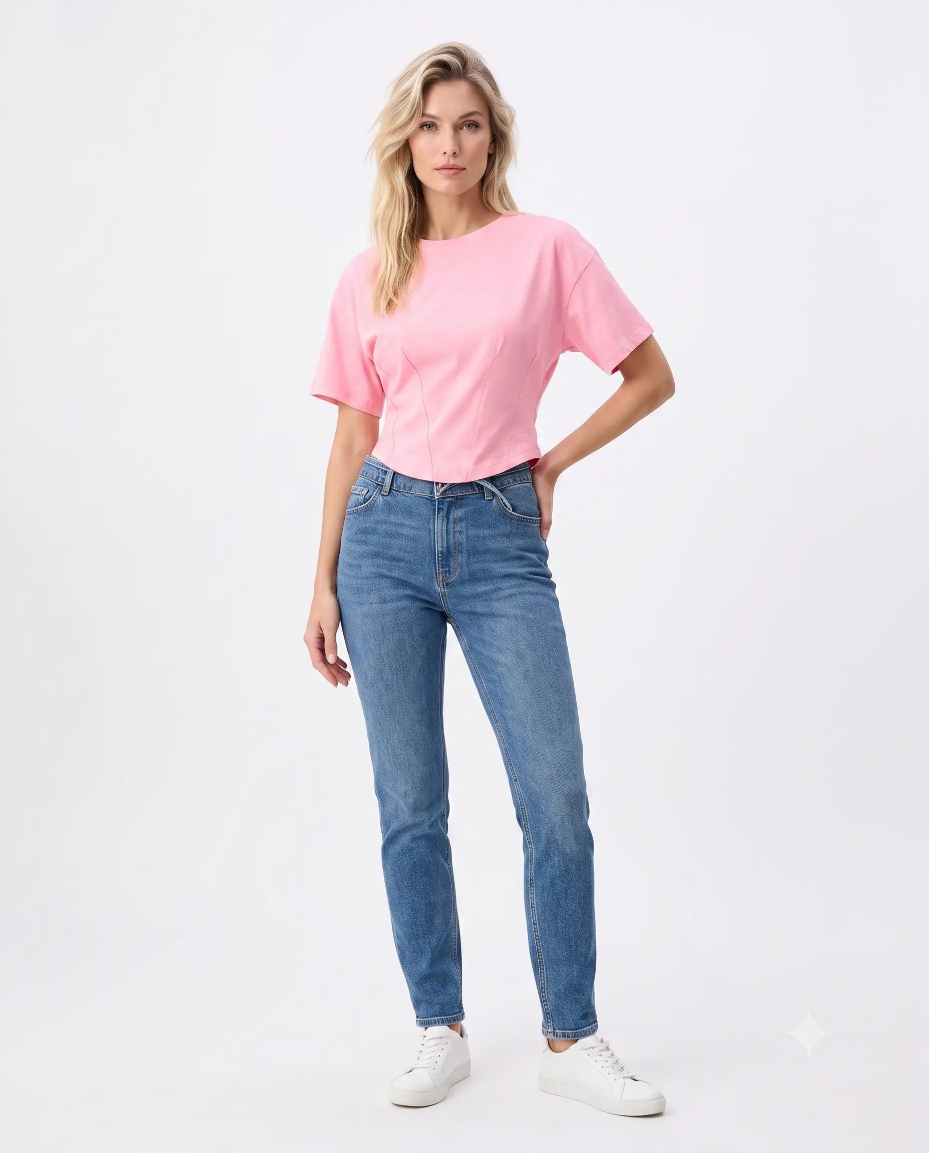 Crop Regular Örme T-Shirt - Pembe / XS