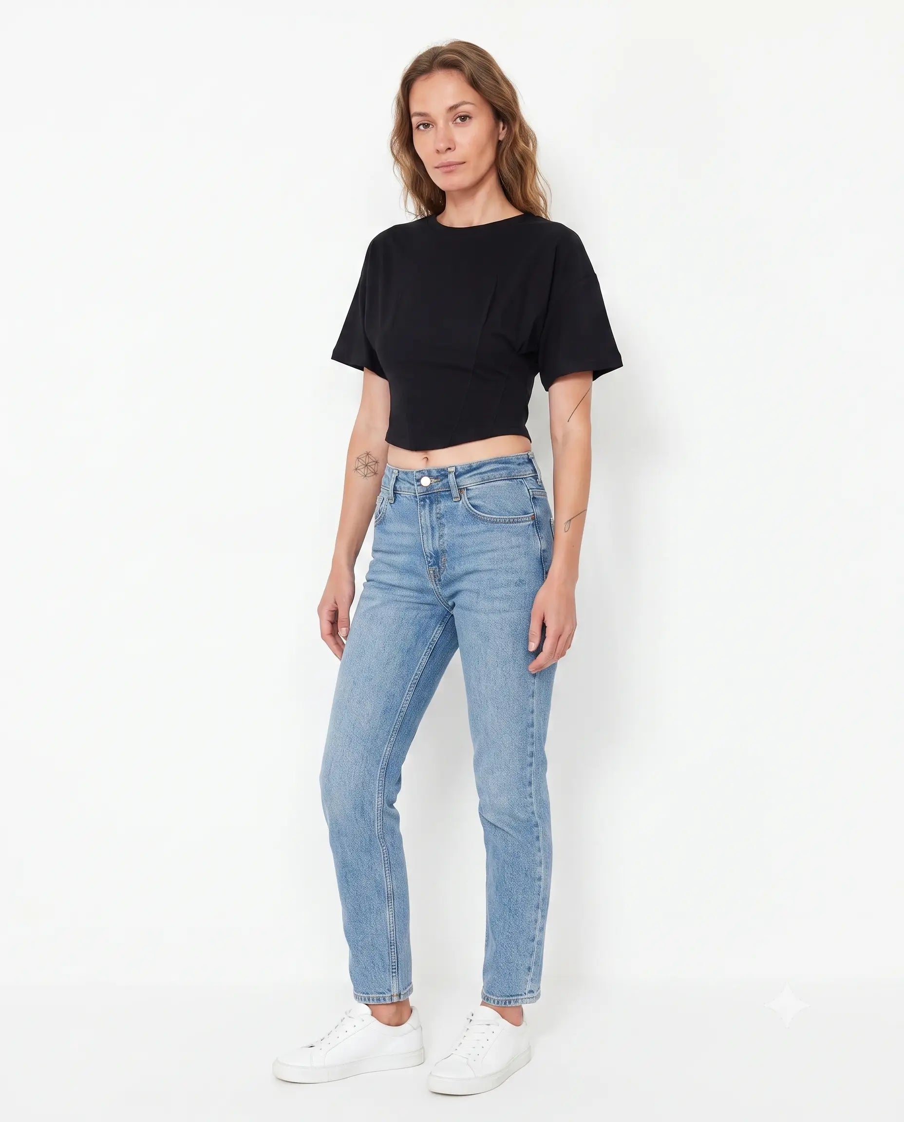 Crop Regular Örme T-Shirt - Siyah / XS