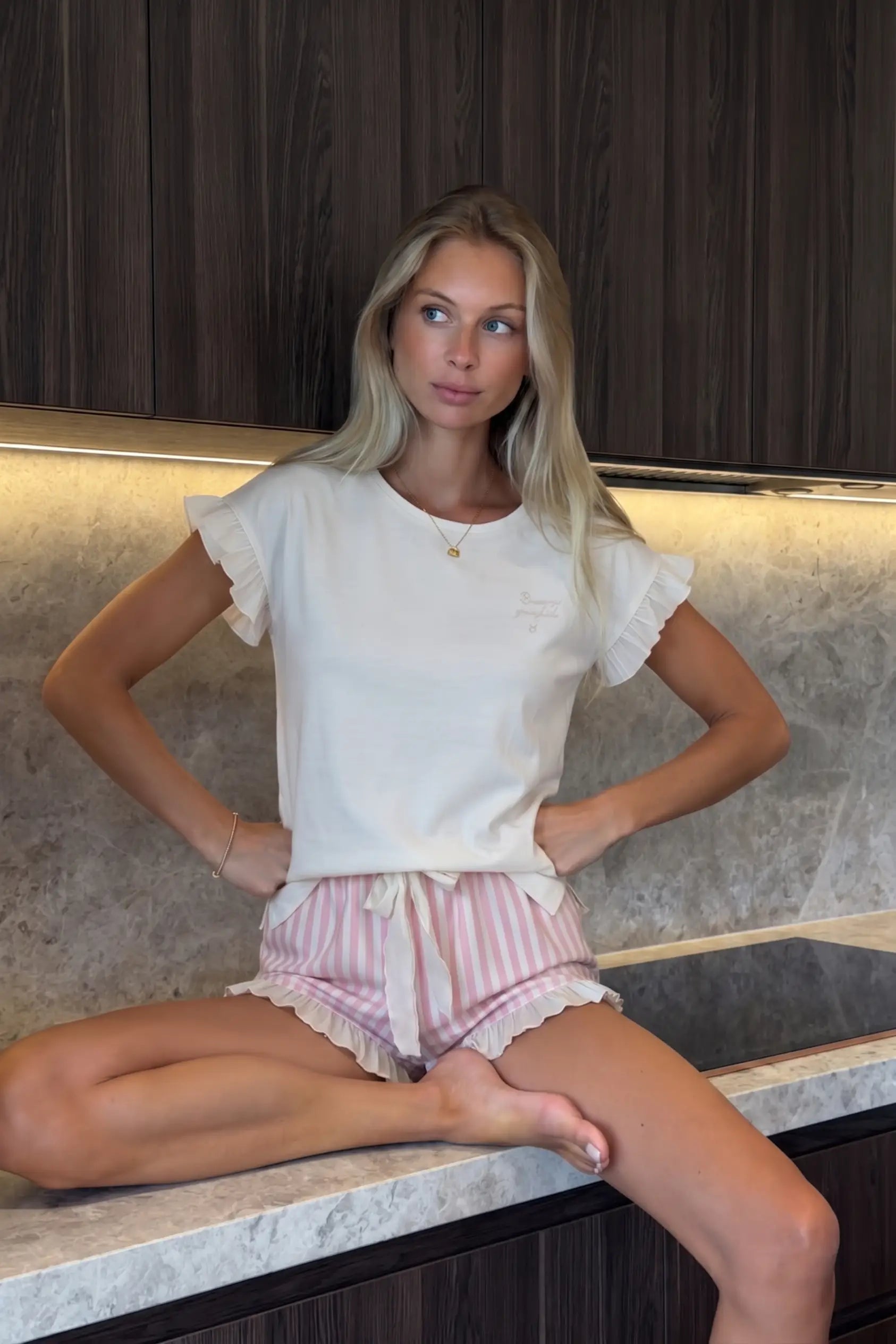Fırfırlı Şortlu Pamuklu Pijama Takımı