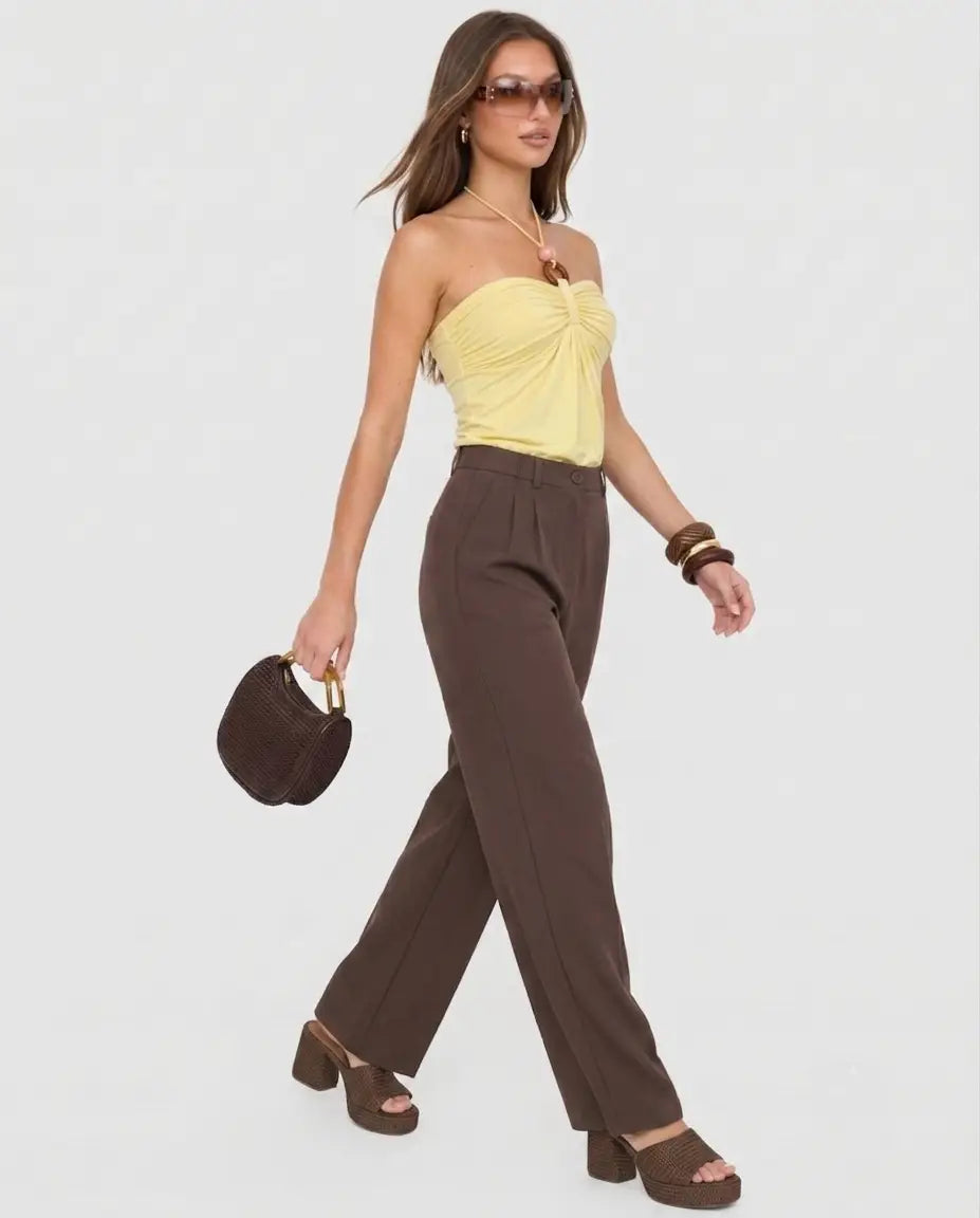 Kahverengi Wide Leg/Geniş Paça Kumaş Pantolon