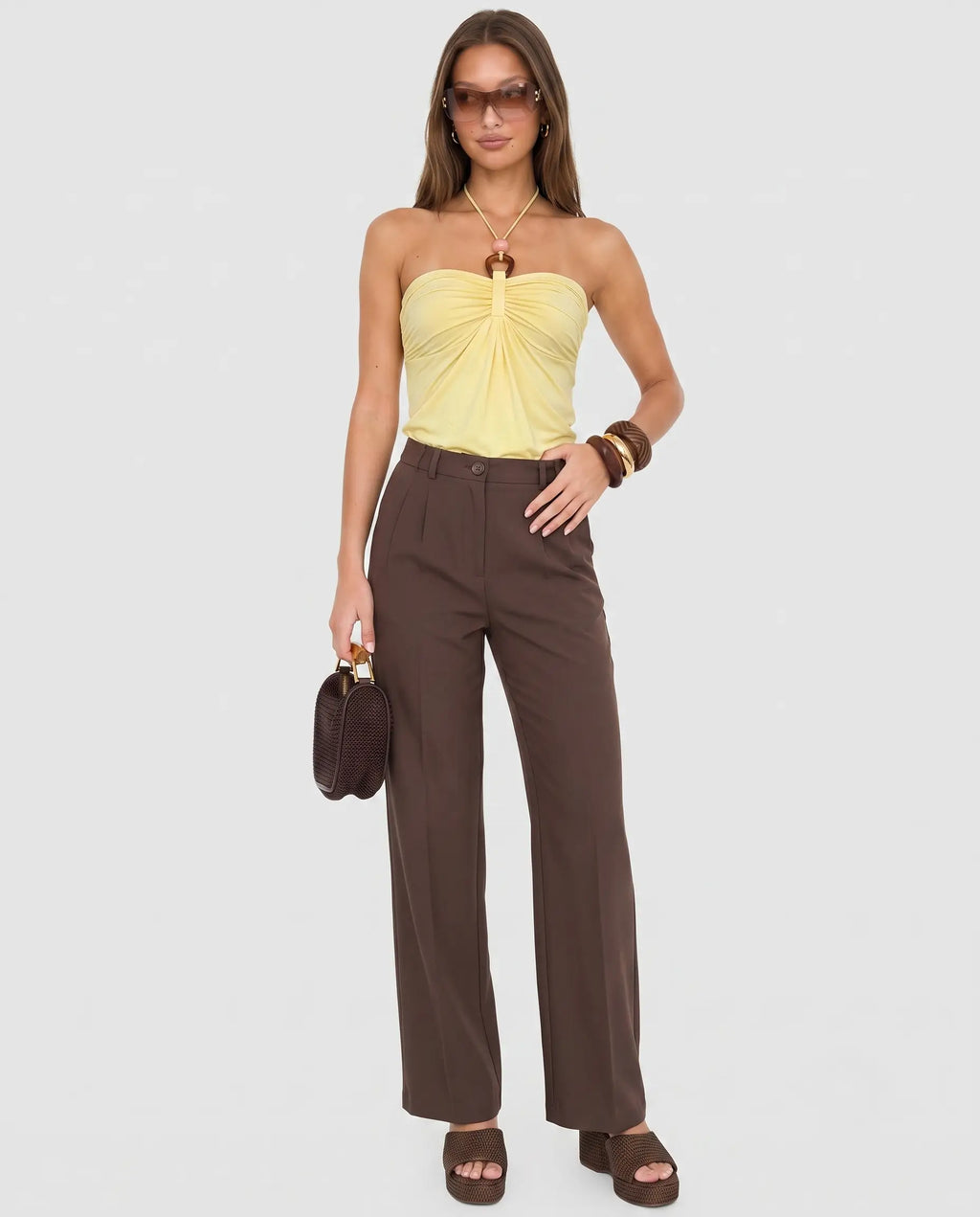 Kahverengi Wide Leg/Geniş Paça Kumaş Pantolon