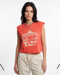Kırmızı % 100 Pamuk Baskılı Kolsuz Relaxed/Rahat Kalıp Crop Bisiklet Yaka Örme T-Shirt