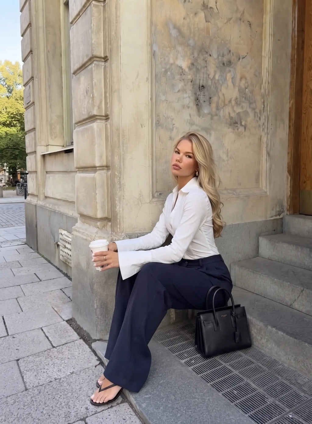 Lacivert Pilili Wide Leg/Geniş Paça Pantolon