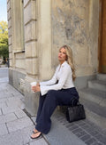 Lacivert Pilili Wide Leg/Geniş Paça Pantolon