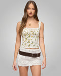 Limon Desenli Crop Bluz