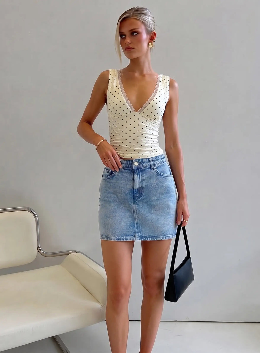 Mavi Orta Bel Mini % 100 Pamuklu Mini Denim Etek
