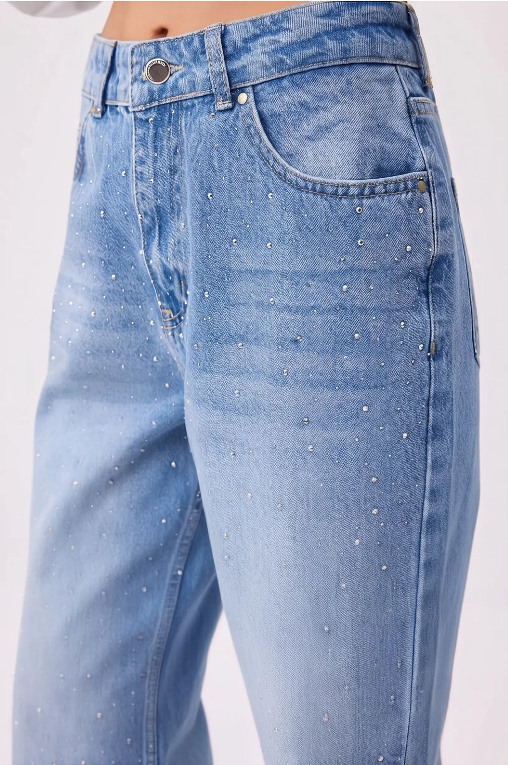 Mavi Taş Detaylı Yüksek Bel Wide Leg Jeans