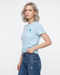 Nakışlı Regular Bisiklet Yaka Standart Kol Kısa % 100 Pamuk Örme T-Shirt - Mavi / XS