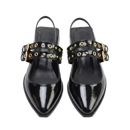 Noir Buckle Sivri Burun Topuklu Terlik