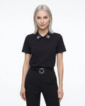 Pamuklu Polo Yaka Taş Detaylı Regular/Normal Kalıp Örme T-Shirt - Siyah / XS