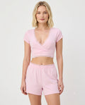 Pembe Kruvaze Dantel Pijama Takımı