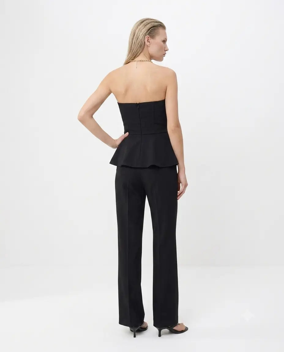 Peplum Kolsuz Geniş Paça Soft Touch Örme Alt-Üst Takım