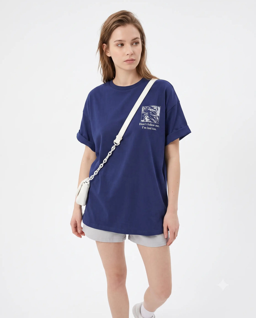 Sırt ve Ön Baskılı Oversize/Rahat Kesim Örme T-Shirt
