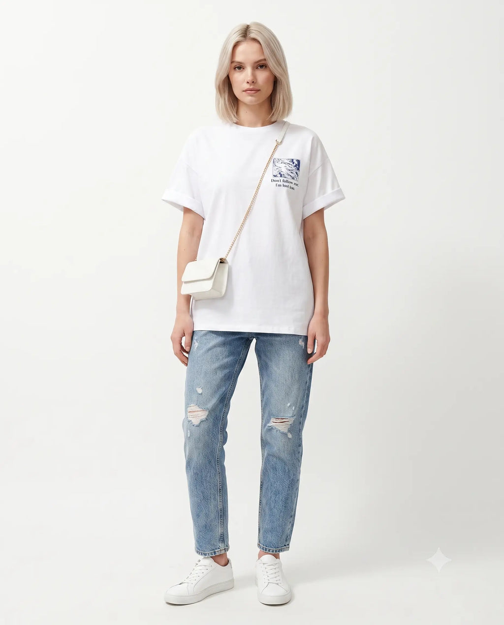 Sırt ve Ön Baskılı Oversize/Rahat Kesim Örme T-Shirt