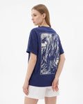 Sırt ve Ön Baskılı Oversize/Rahat Kesim Örme T-Shirt - Lacivert / XS