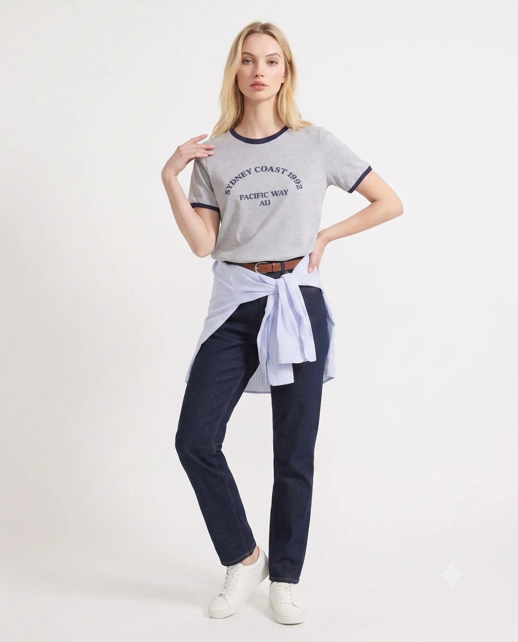 Slogan Baskılı Kontrast Biye Detaylı Örme T-Shirt