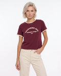 Slogan Baskılı Kontrast Biye Detaylı Örme T-Shirt - Bordo / XS