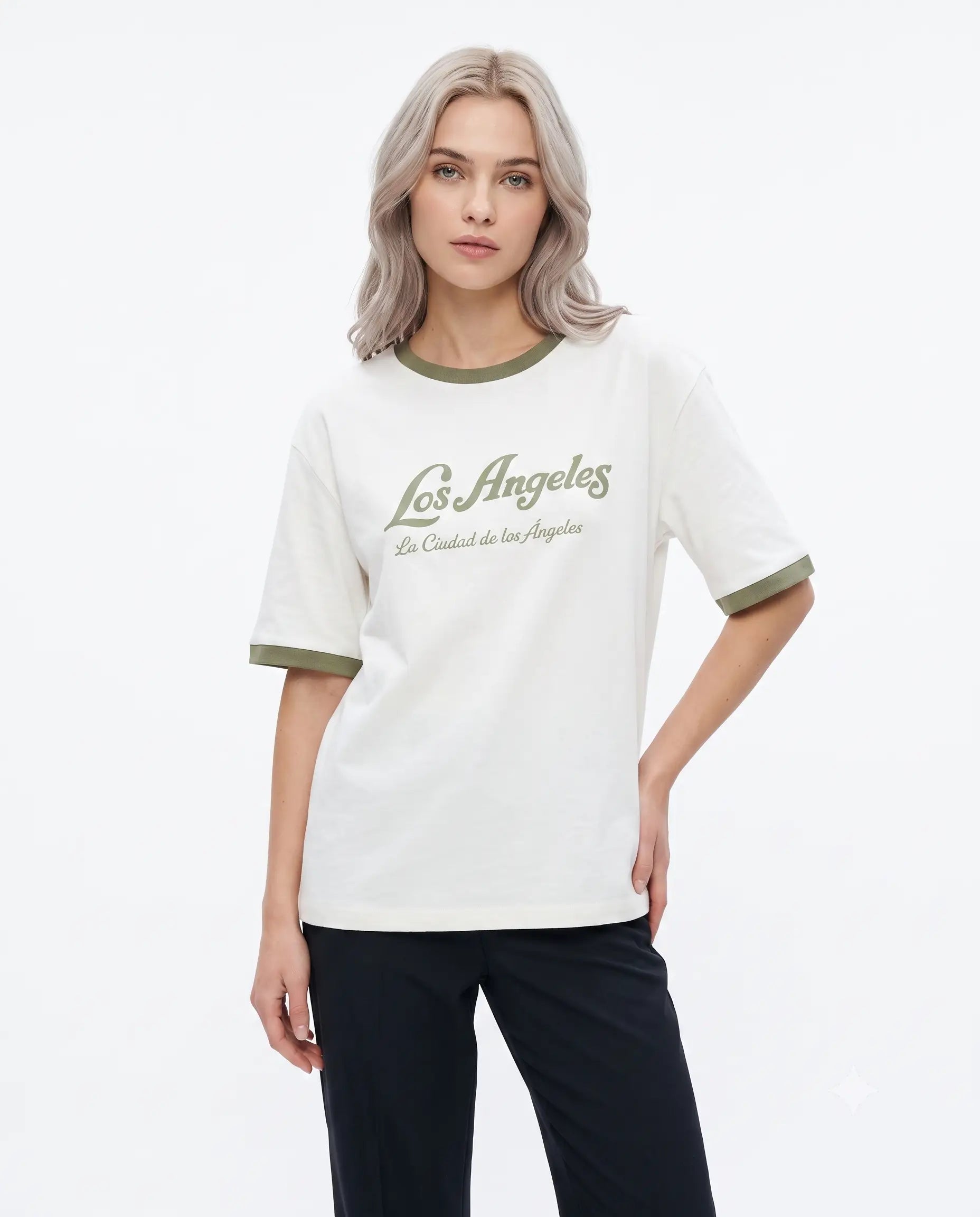 Slogan Oversize/Geniş Kalıp Düşük Kol Kısa Kollu % 100 Pamuk Örme T-Shirt - Bej / XS