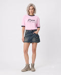 Slogan Oversize/Geniş Kalıp Düşük Kol Kısa Kollu % 100 Pamuk Örme T-Shirt - Pembe / XS