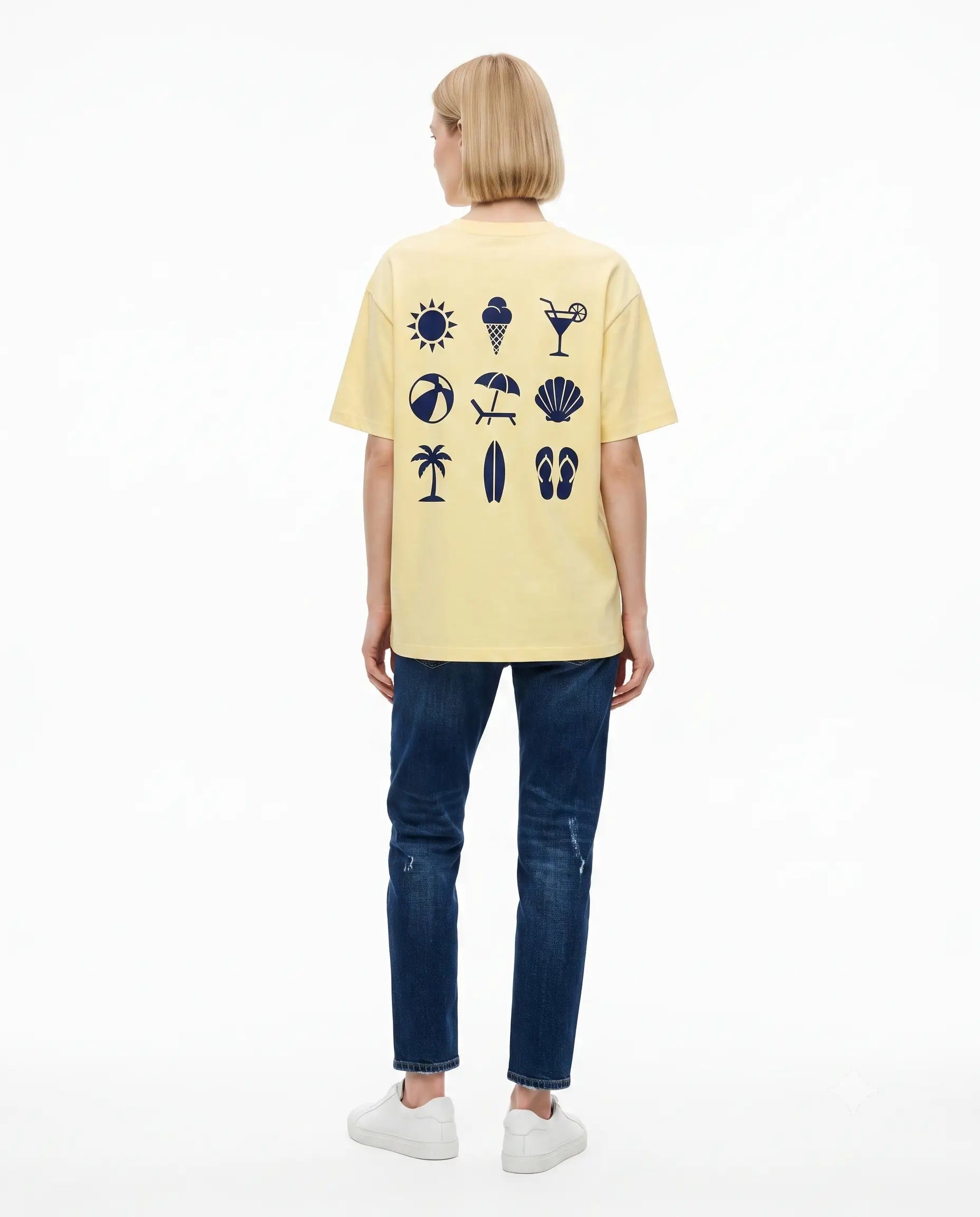 Slogan Oversize/Geniş Kalıp Sırt Baskılı Uzun Tok % 100 Pamuk Örme T-Shirt