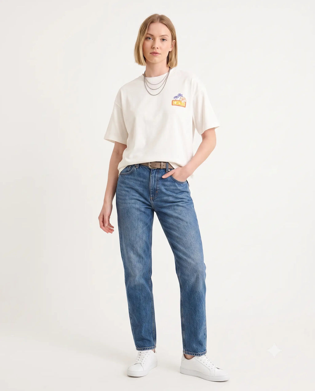 Slogan Oversize/Geniş Kalıp Sırt Baskılı Uzun Tok % 100 Pamuk Örme T-Shirt