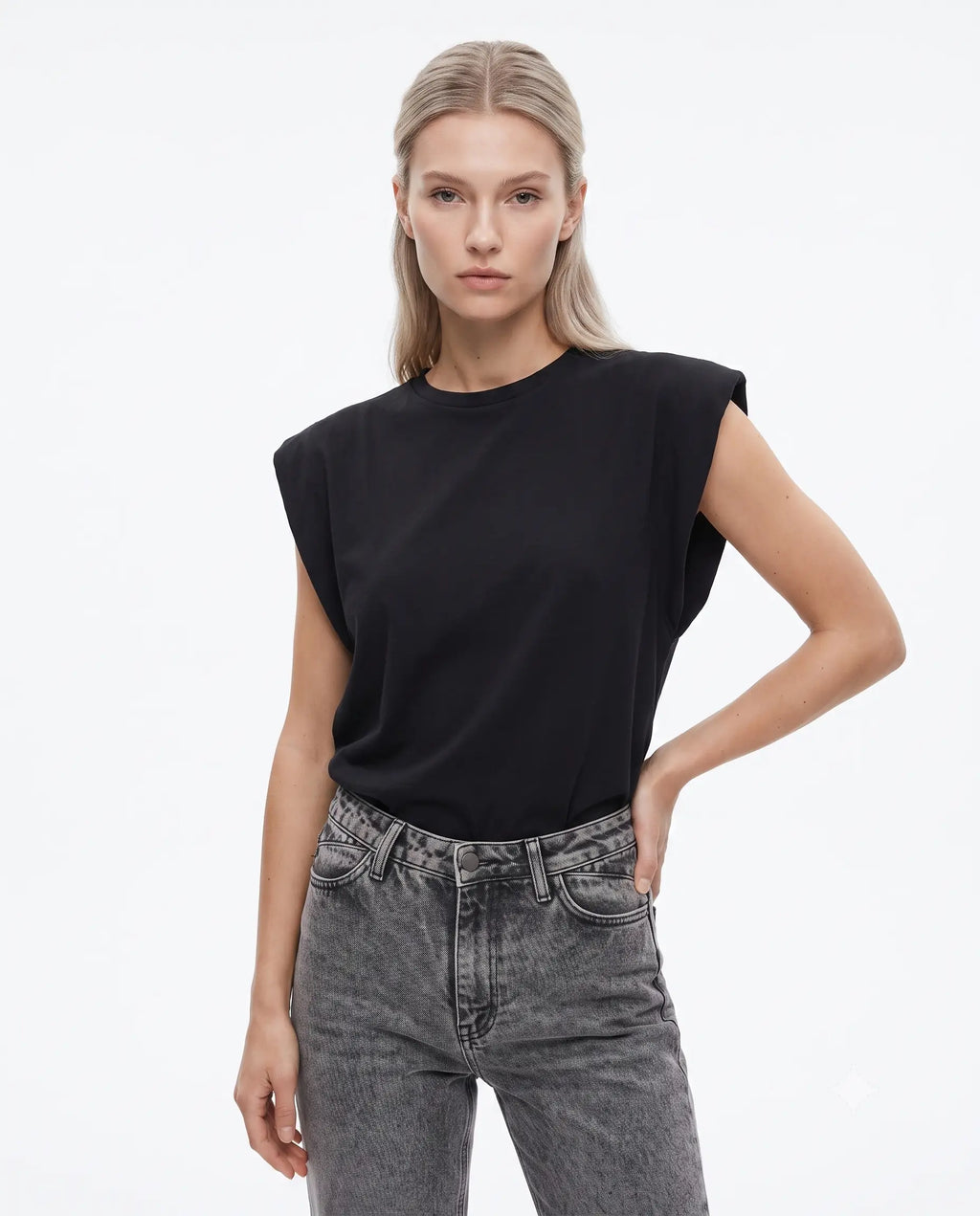 Vatka Görünümlü Basic Bisiklet Yaka Örme T-Shirt