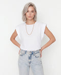 Vatka Görünümlü Basic Bisiklet Yaka Örme T-Shirt - Beyaz / XS